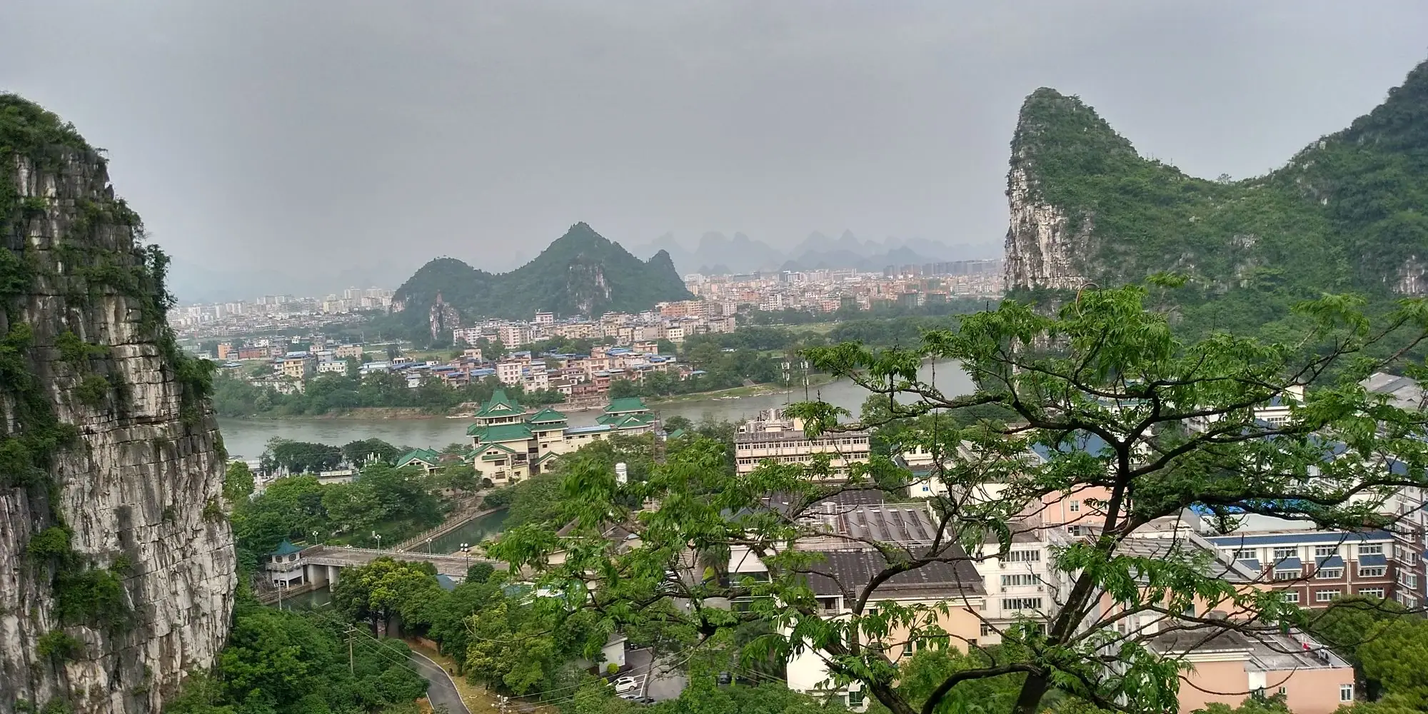 A view of Guilin, the Li River and the karst hills
