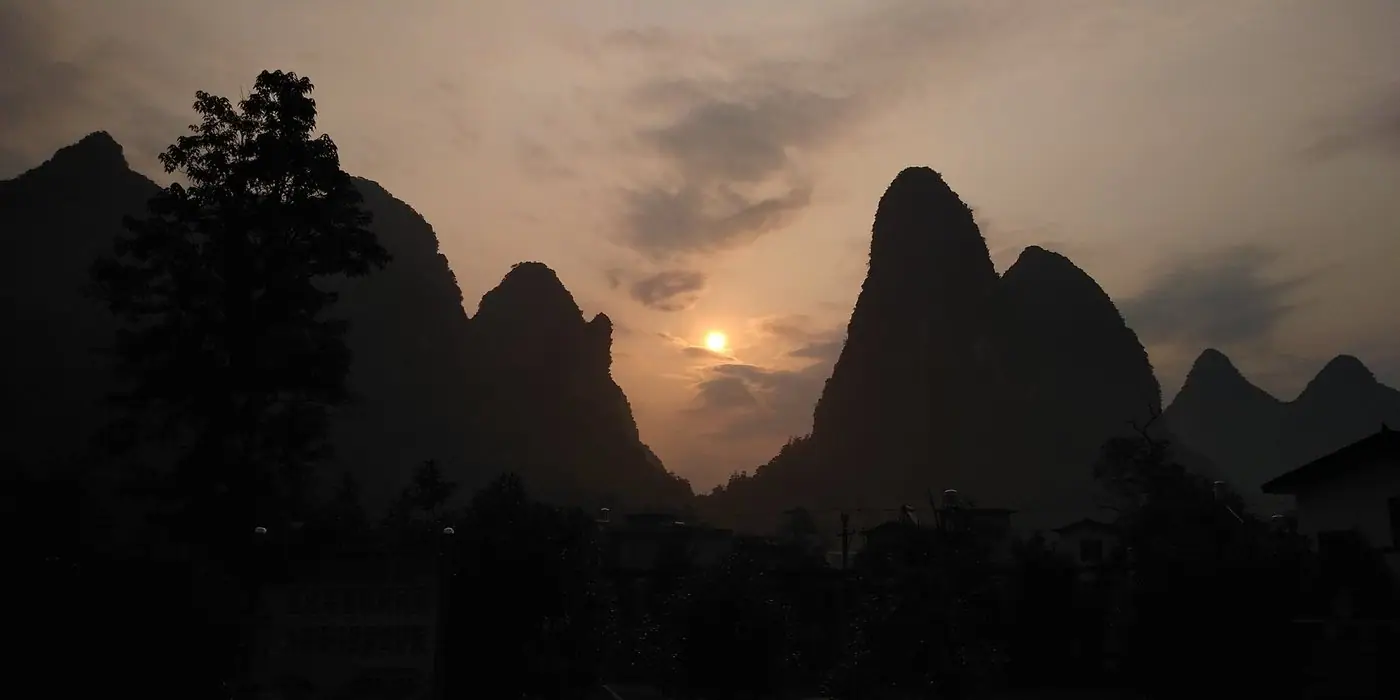Sunset over the karst hills of Guilin