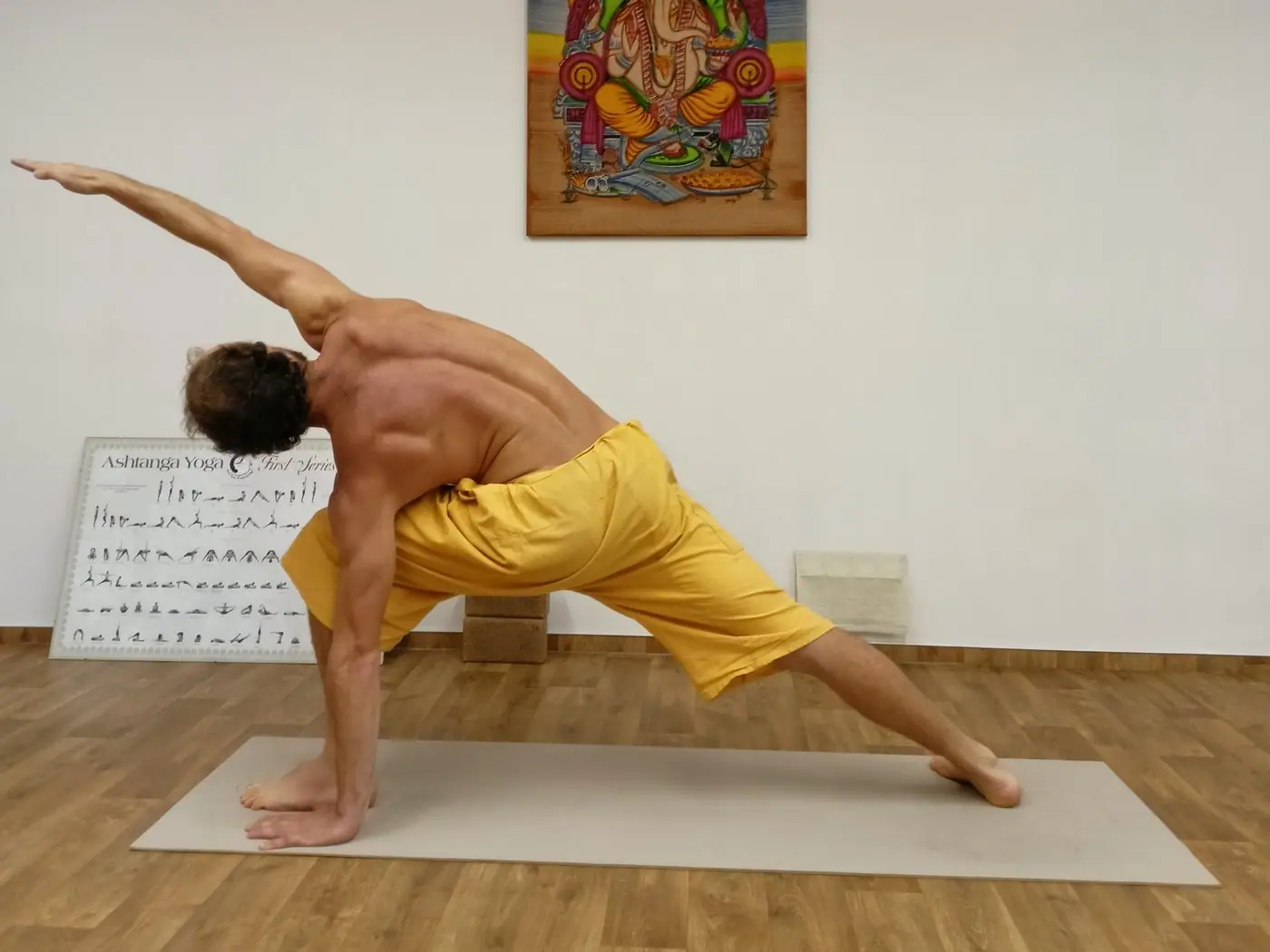 Extended side angle pose (utthita parsvakonasana) from the Ashtanga Vinyasa primary series