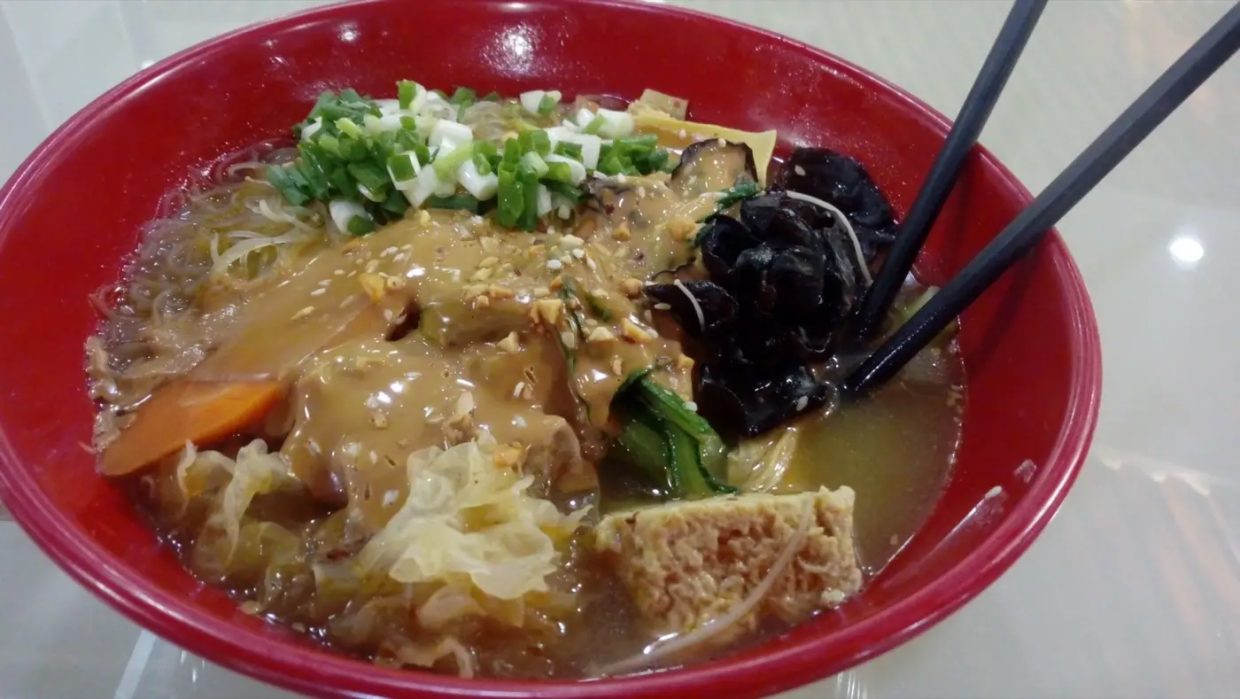 Chinese noodle soup with vegetables and tofu